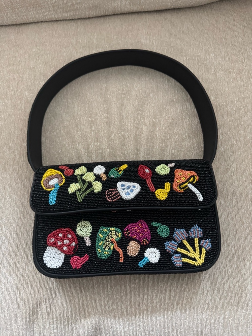 STAUD Tommy Bag Schroomscape Black Beaded Mushroom Embellished Shoulder Bag - Picture 9 of 14